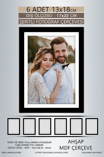 Bytwo 6 Pieces 13X18 Frame - Black-White Striped Frame - Mdf Frame - Pvc Photo Frame