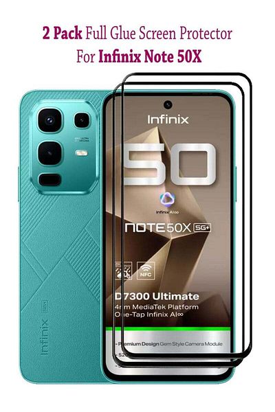 Generic واقي شاشة من قطعتين لهاتف Infinix Note 50X مصنوع من الزجاج المقوى عالي الجودة ومضاد للخدش - أسود