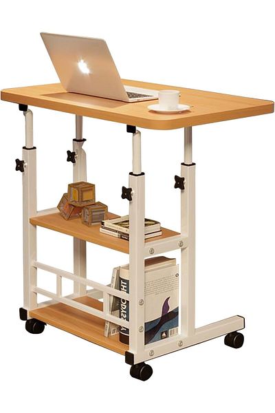 Türkiye Adjustable Height Mobile Computer Desk for Small Space Rolling Writing with wheels and Storage Shelv