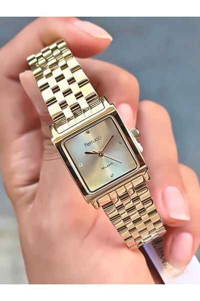 Ferrucci Women's Wristwatch Small Case Square Model Steel Cord Waterproof Bracelet Gift