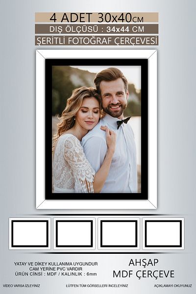 bymat 4 Pieces 30X40 Frame - White Black Striped Frame - Mdf A3 Frame - Pvc Frame