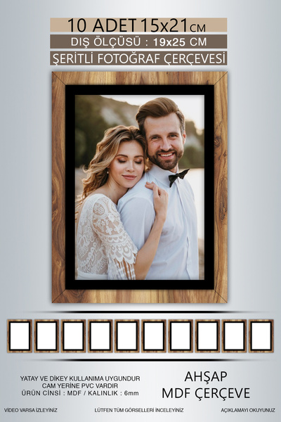 Bytwo 10 Pieces 15X21 Frame - Wooden-Black Striped Frame - Mdf Frame - Pvc Photo Frame