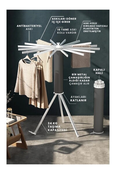 ALEVRA Katlanabilir Ahtapot Çamaşır Kurutma Askısı - Kule Çamaşır Askılığı