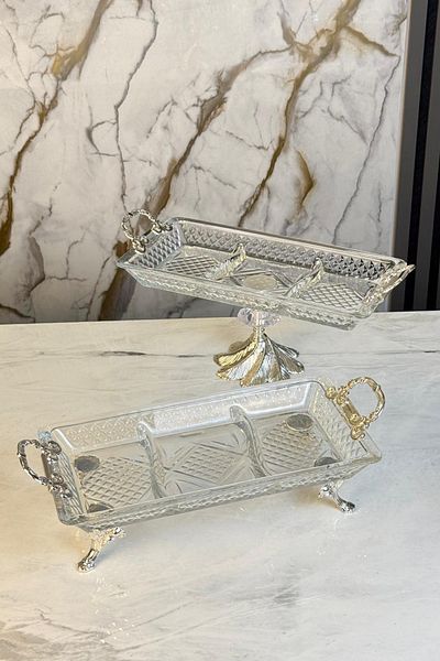 MAY HOME Standing Glass Presentation Plate with Handle, Serving Plate Set & Cookie Plate Treat