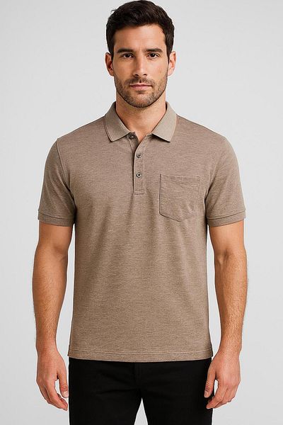 NASIFOĞLU GİYİM Men's Polo Collar Light Cream Pocket Detail Non-Curling Collar Cool Holding Relaxed Fit Cotton Dad T-Shirt