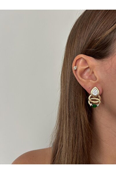 Asteria Jewelry أقراط Vip بتصميم مفصل من الحجر الأخضر