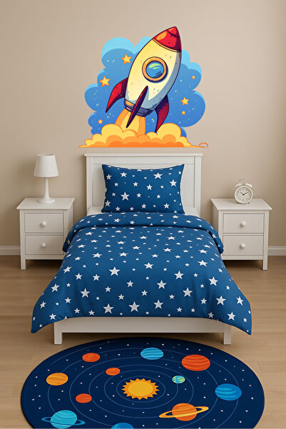 Aysha Tasarım ملصق حائط صاروخ أحمر أصفر - ديكور لاصق لغرفة الأطفال على شكل مس...