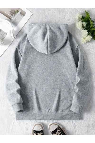 FUFLUNS Moon and Flower Printed Oversize Unisex Hooded Sweatshirt