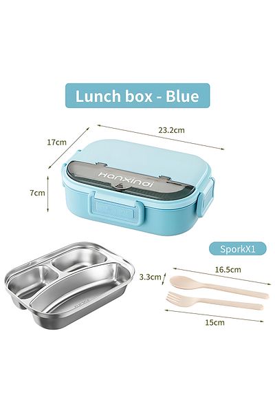 nuzki Stainless Steel Lunch Box 3-Compartment Bento Box with Cutlery, Leakproof, Microwave-Safe, BPA-Free