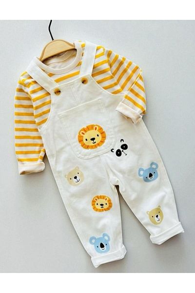 ALTINTAŞ BABY Lion Printed Long Sleeve Striped Seasonal Bodysuit and Jumpsuit