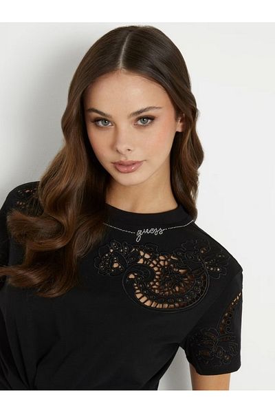 Guess Ss Cn Ajour Lace Tee