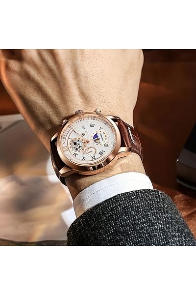 Lige Leather Strap Luxury Men's Wrist Watch Original