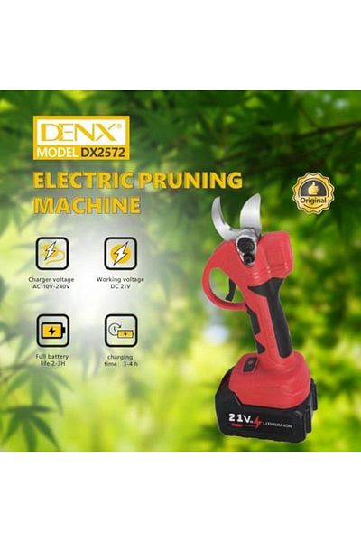 Generic DENX Electric Pruning Machine DX2572 - Red Bypass Blade - 2-3 Hrs Battery Life