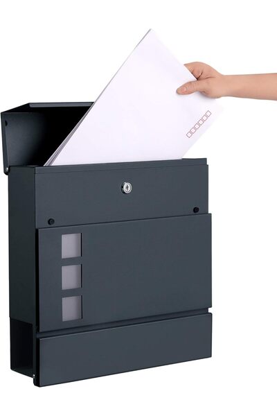 SONGMICS Outdoor mailbox, for fence or wall, made of galvanized steel, with lock, 37x11x37cm, gray