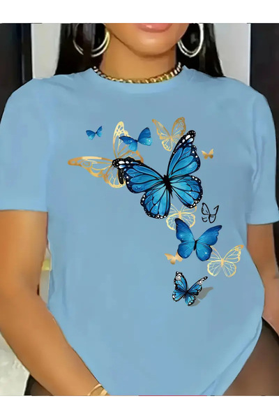 GALASHOP تي شيرت الفراشات للسيدات