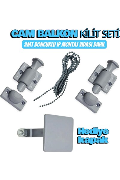 ALUWAND Cam Balkon Kilidi 2'li Set + Gri Çıkış Kapağı Hediyeli | 2 Metre Bonc...
