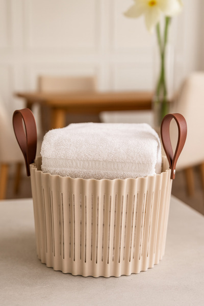 CEZVE HOME 1 Piece Multi-Purpose Organizer Plastic Basket with Handle Round Organizer Basket