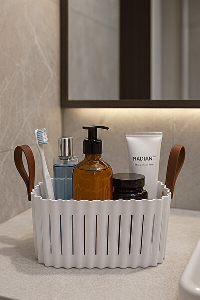 CEZVE HOME 1 Adet Çok Amaçlı Düzenleyici Kulplu Plastik Sepet Dikdörtgen Orga...