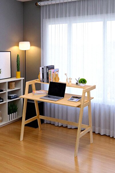 Digithome Bambu Masif Çalışma Masası 1 Raflı Kitaplıklı Ofis Bilgisayar Masası DB-0030