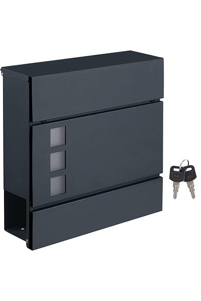 SONGMICS Outdoor mailbox, for fence or wall, made of galvanized steel, with lock, 37x11x37cm, gray