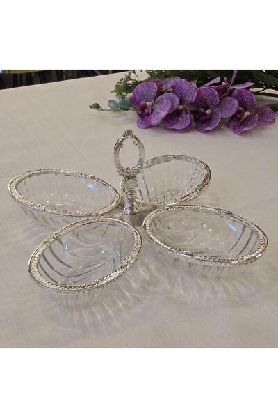 AlyaHomeAksesuar Silver Metal Framed Quad Snack Bowl