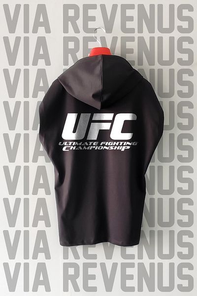 Vordevia Ufc Front and Back Printed Zero Sleeve Hooded 100% Cotton Sports Tshirt