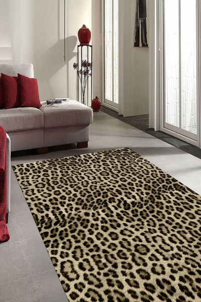 EVİMSEN Dijital Baskılı Yıkanabilir ve Kaymaz Tabanlı Leopar Desenli Modern S...