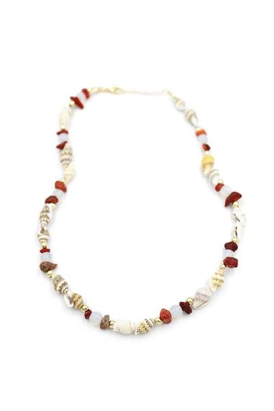 PRATİKOBA Broken Stone Seashell Necklace - Red