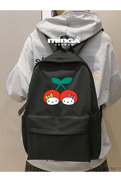 Minga London Rucsac negru Hello Kitty Cherry pentru cursuri, școală, școală d...