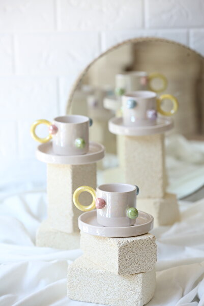 MERVEOKTAYSERAMİK 2'li seramik el yapımı renkli peri tozlu türk kahvesi fincanı