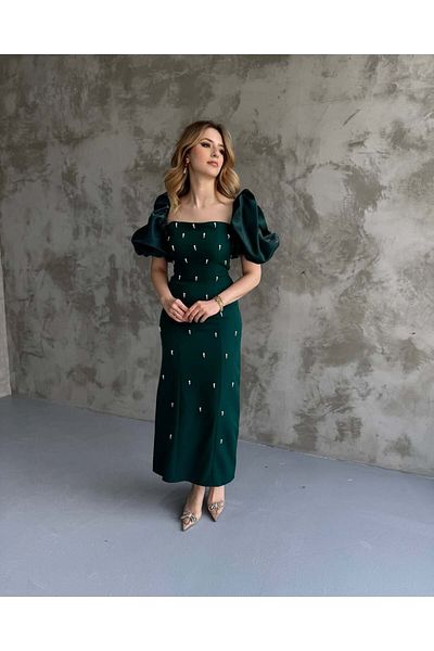 Zoe Zoe Square Neck Maxi Length Stone Detailed Pera Dress
