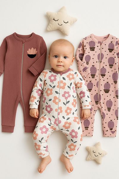İZYALİF BABY Baby Girl 3 Piece Set Jumpsuit Set Cotton Zippered Without Booties