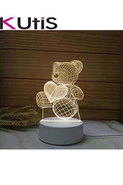 Generic Kutis 3D LED Little Bear Optical Illusion Night Lamp 6.8x10.5x3.8 cm