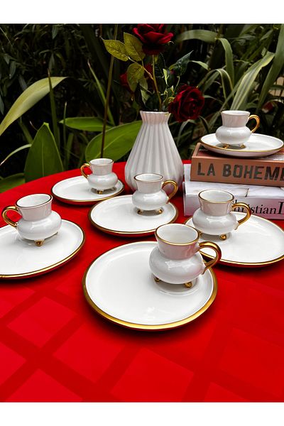 MAMALİZA Gold Gilded 6-Piece Ceramic Coffee Cup Set 90 ml