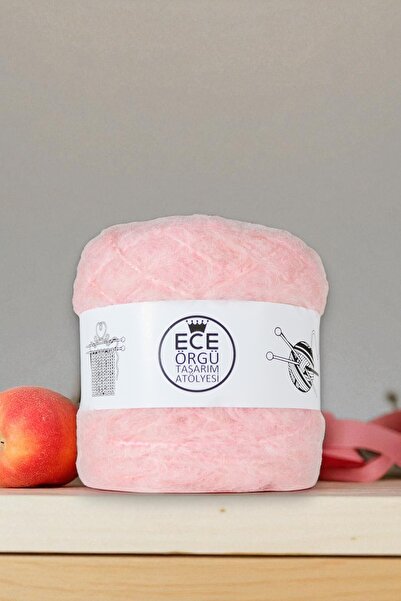 Ece Örgü Tasarım Atölyesi Şeftali pembesi, bol tüylü, moher örgü ipi (200 gr.)