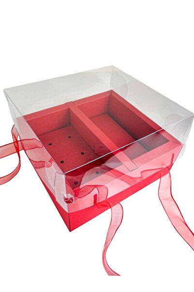 Marcabox For You Design Kırmızı Şeffaf Kapaklı Kurdele Saplı İkili Bölmeli He...