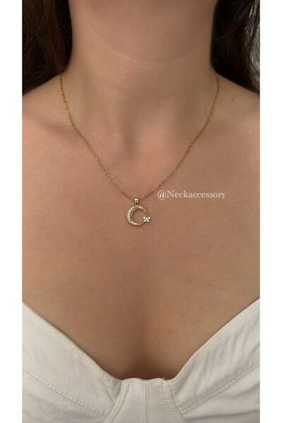 NECK ACCESSORY Çelik Ay Yıldız Kolye