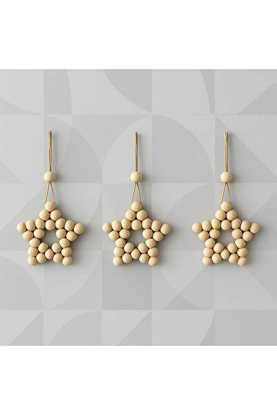 diclecollection 3'lü Dekoratif Ahşap Boncuklu Yıldız / Balkon Kapı Duvar Mutf...