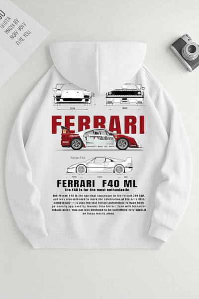 New Shine White Unisex Ferrari Printed Sweatshirt