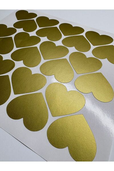 Atölye Çizgi Adhesive Heart Shaped Gold Sticker Label Gift Packaging Party Favors 24Pcs 3X2.5Cm