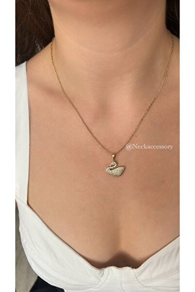NECK ACCESSORY Swan Model Necklace with Steel Stone Detail