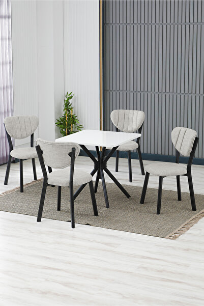 Lumodi Mobilya Elma Mutfak MasaSandalye Takımı, 4 Sandalye 1 Sabit Beyaz Masa...