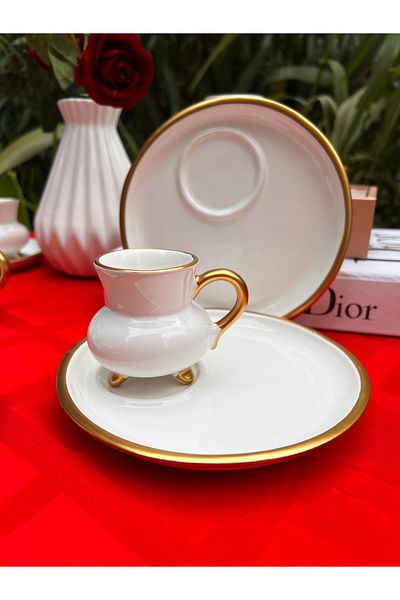 MAMALİZA Gold Gilded 6-Piece Ceramic Coffee Cup Set 90 ml