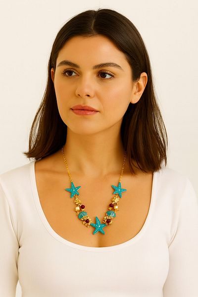 GLOW LUXE Zara Collection Model Seashell Pearl Stone Necklace
