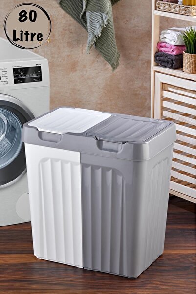 ASlife Home İki Bölmeli Kirli Çamaşır Sepeti 80 Litre