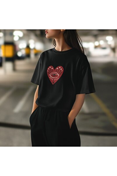 ArtYus تي شيرت بأكمام قصيرة ورقبة دائرية مطبوع عليه قلب للفتيات/النساء