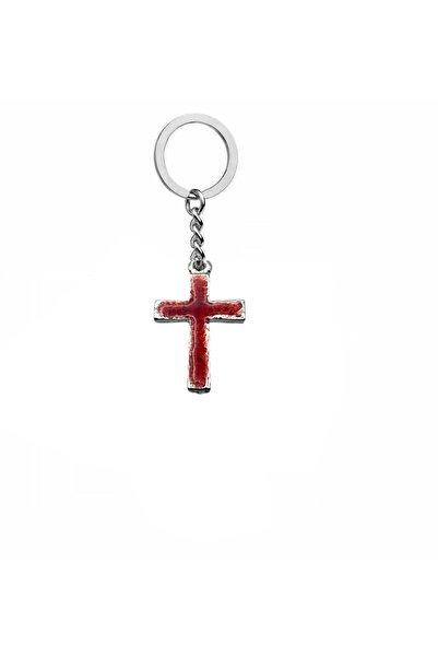 Herşey Nota Red Enameled Gothic Cross Figured Unisex Keychain – Zamak Metal Bag Ornament and Spiritual Accessory