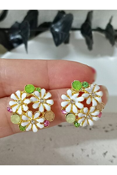 mos&more White Enamel Gold Daisy Earrings