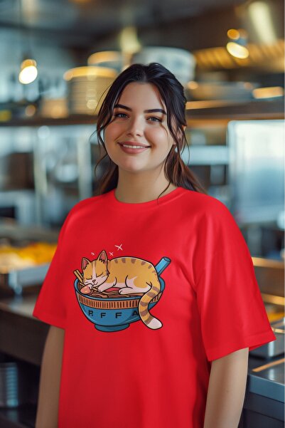 ArtYus تي شيرت بأكمام قصيرة ورقبة دائرية مطبوع عليه سوشي كات للبنات/النساء