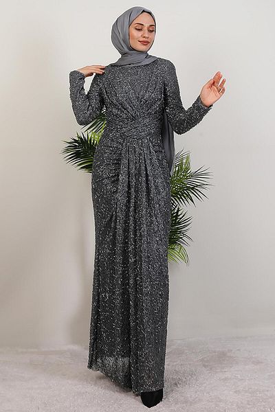 GİYZAMİLA Rochie Hijab Smoke Gri închis